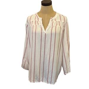 SPLENDID Linen Blend Pink Striped Boho Top Shirt Blouse Women size XL